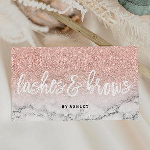 Carte De Visite Lashes sourcils typographie rose or parties scinti