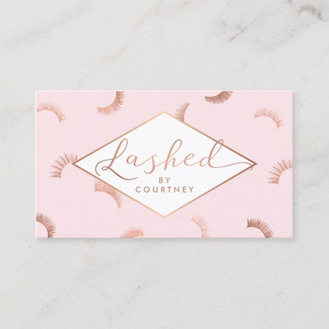 Carte De Visite Lashes texte Motif rose/Rose or (Devant)