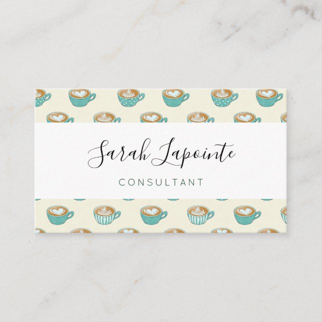 Carte De Visite Latte Art dans de mignons cafés bleus (Devant)