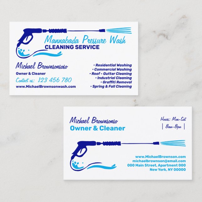 Carte De Visite Lavage de pression puissance Lavage bleu marine (Devant / Derrière)