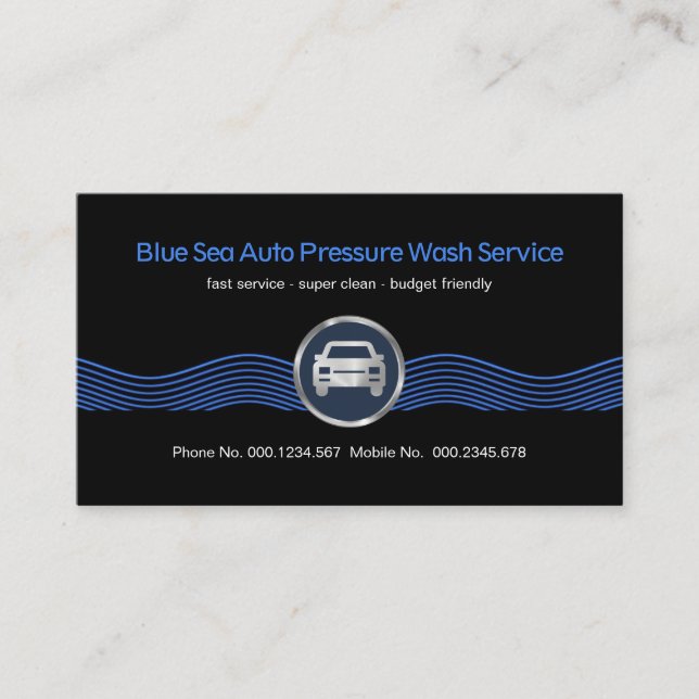Carte De Visite Lavage de voiture avec des vagues d'eau bleue (Devant)