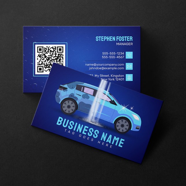 Carte De Visite Lavage de voiture bleu Nettoyage automatique Shamp (Créateur téléchargé)