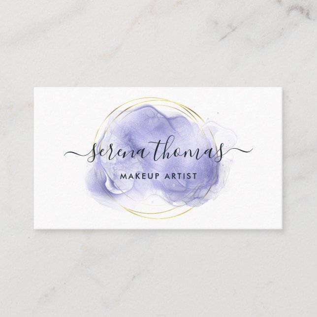Carte De Visite Lavande Abstraite de signature moderne or (Devant)