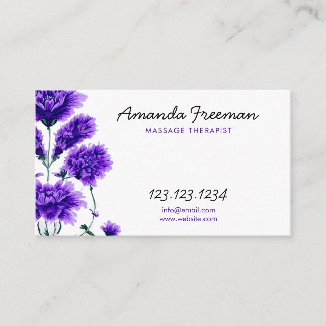 Carte De Visite Lavande douce Thérapiste de massage inspiré sur le (Devant)