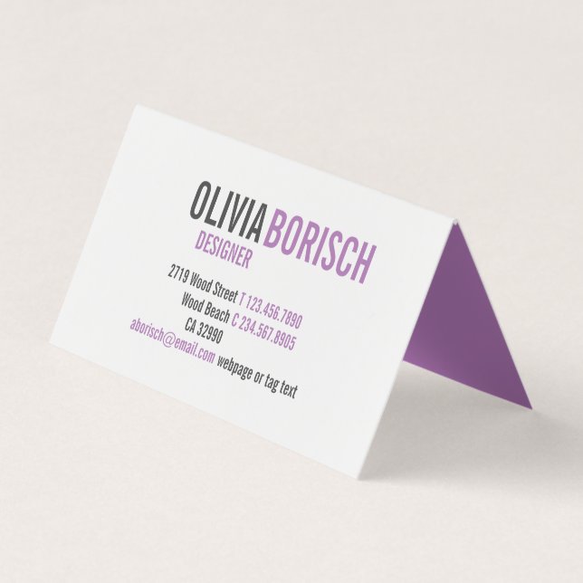 Carte De Visite Lavande moderne violet blanc contemporain plié (Devant)