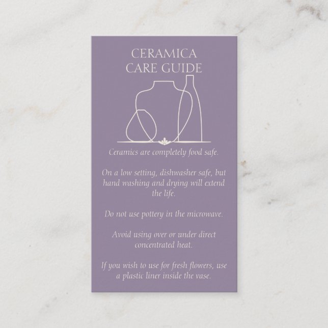 Carte De Visite Lavande Purple Poterie Vases de soins Instruction (Devant)
