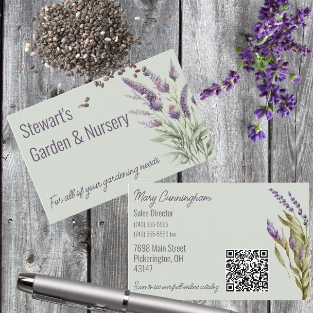 Carte De Visite Lavande violet à double face avec code QR (Créateur téléchargé)