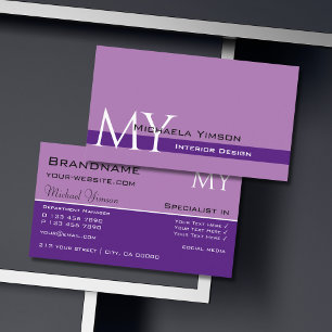Carte De Visite Lavande violet classique avec Initiales Profession