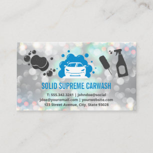 Carte De Visite Lave-auto   Auto et bulles   Bokeh Sparkle