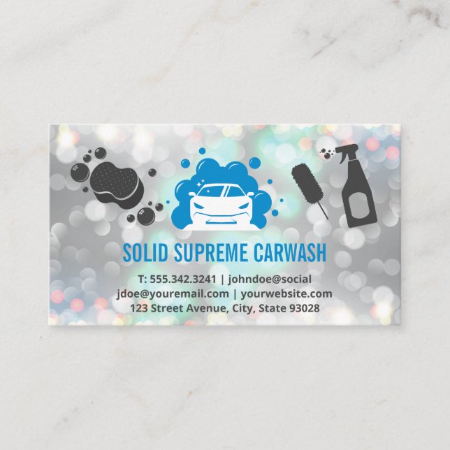 Carte De Visite Lave-auto | Auto et bulles | Bokeh Sparkle (Devant)