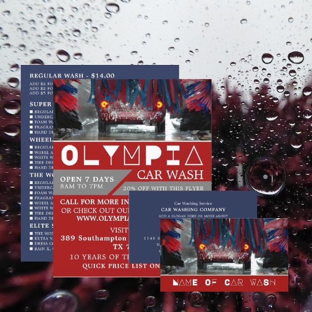 Carte De Visite Lave-auto rouge et bleu, nettoyage (Créateur téléchargé)