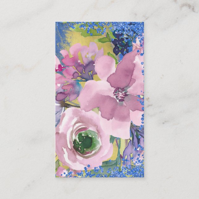 Carte De Visite Lavender Blues Aquarelle Parties scintillant flora (Devant)