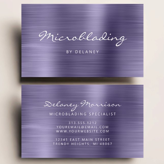 Carte De Visite Lavender Brushed Metal Script Microblading (Créateur téléchargé)