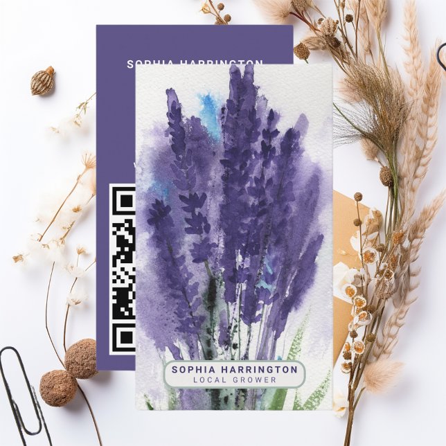 Carte De Visite Lavender Code QR personnalisé Scannable Farmers Ma (Créateur téléchargé)