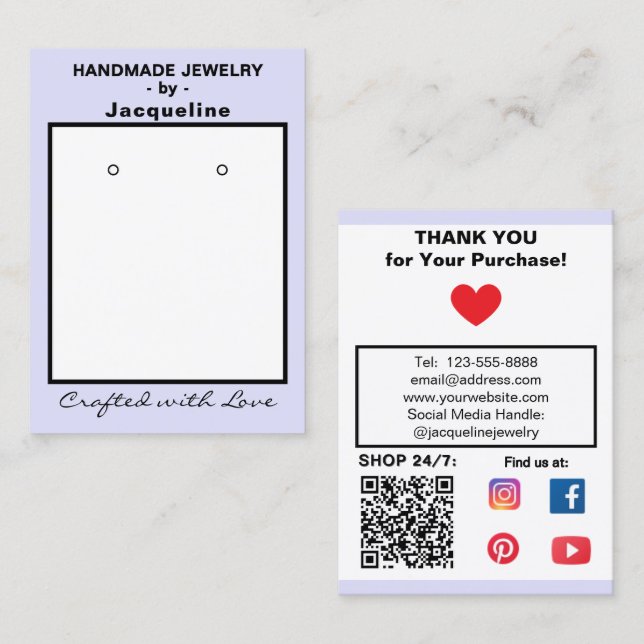 Carte De Visite Lavender Jewelry Earrings Social QR Code (Devant / Derrière)