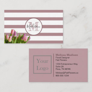 Carte De Visite Lavender Stripe and Tulips Monogramme