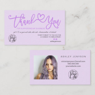 Carte De Visite Lavender violet coeur photo logo commander merci