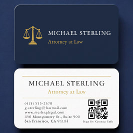 Carte De Visite Law Firm Navy Blue Gold QR Code Professional