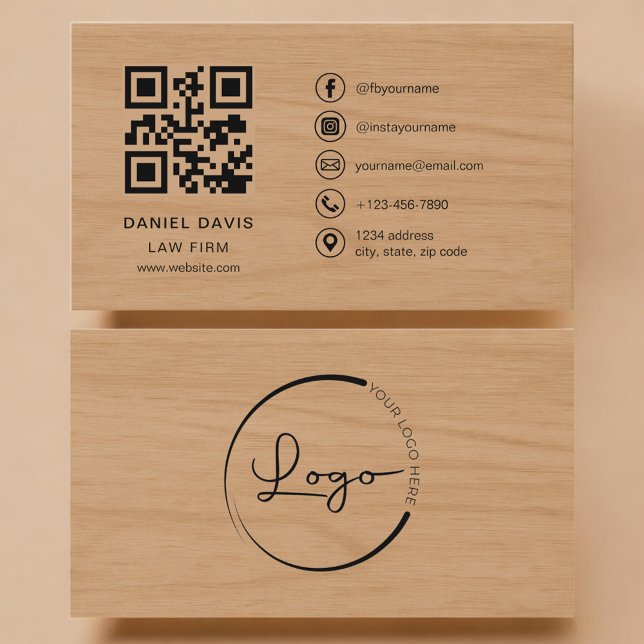 Carte De Visite Law Firm Wood Professional QR Code (Créateur téléchargé)