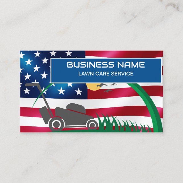 Carte De Visite Lawn Care & Landscaping Riding Mower USA Flag Busi (Devant)