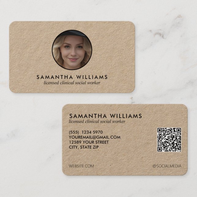 Carte De Visite LCSW Social Worker Photo QR personnalisée (Devant / Derrière)