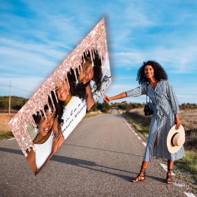 Carte De Visite Le blogueur maquillage MUA lance des gouttes de Pa (Makeup Blogger MUA Lashes Glitter Drips Rose Photo Business Card)