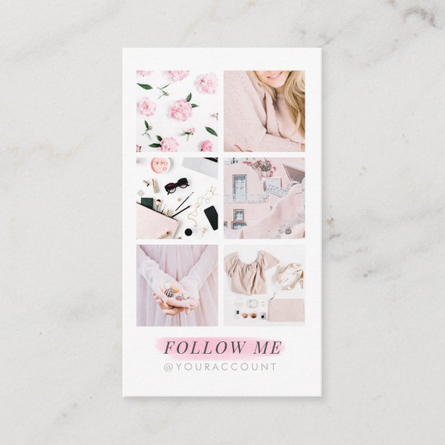 Carte De Visite Le collage rose de photo d'alimentation (Devant)