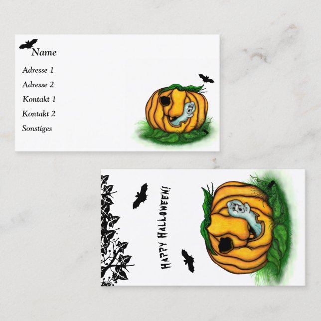 Carte De Visite Le fantôme d'Halloween, chauve-souris, fantôme et  (Devant / Derrière)