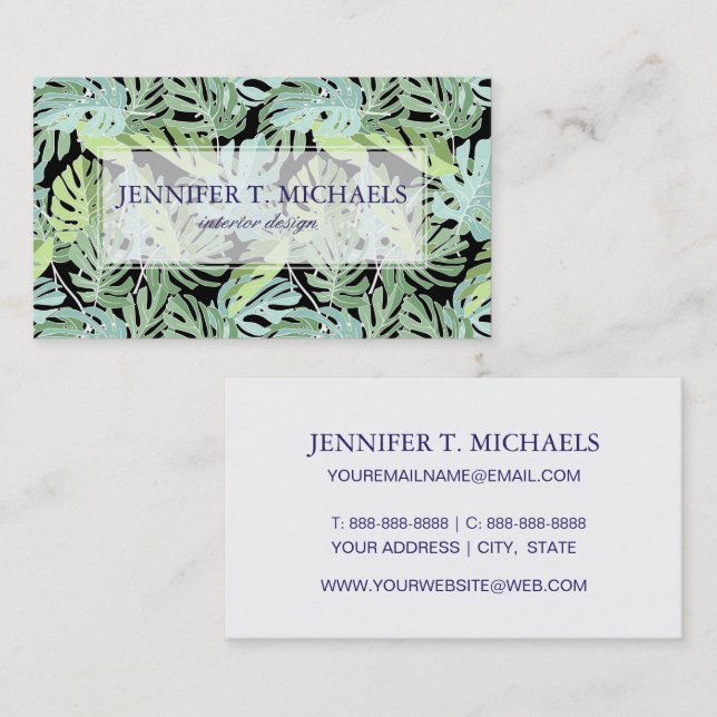 Carte De Visite Le motif floral | de jungle ajoutent votre nom (Devant / Derrière)