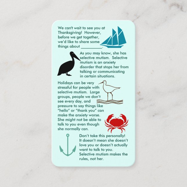 Carte De Visite Le Mutisme Sélectif Se Réunir Fille (Devant)