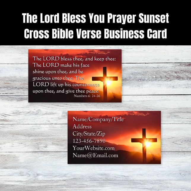 Carte De Visite Le Seigneur Vous Bénissez La Prière Coucher Du Sol (The Lord Bless You Prayer Sunset Cross Bible Verse Business Cards)
