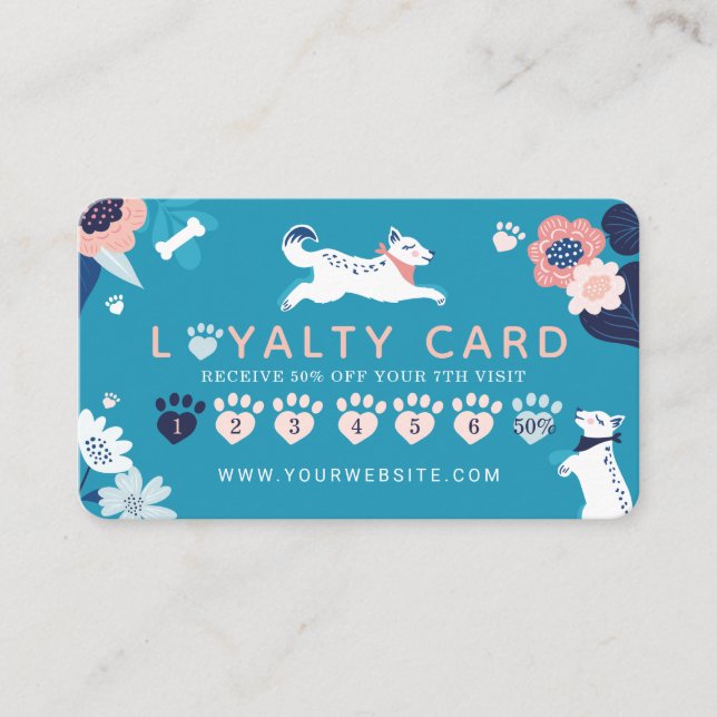 Carte De Visite Leaping Chien Floral Animaux de compagnie et Groom (Devant)