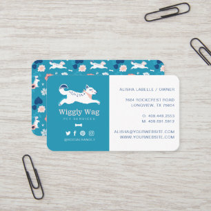 Carte De Visite Leaping Dog Floral Botanical Blue Pet Services