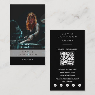 Carte De Visite Leçon de Musique de Batterie Photo QR Code