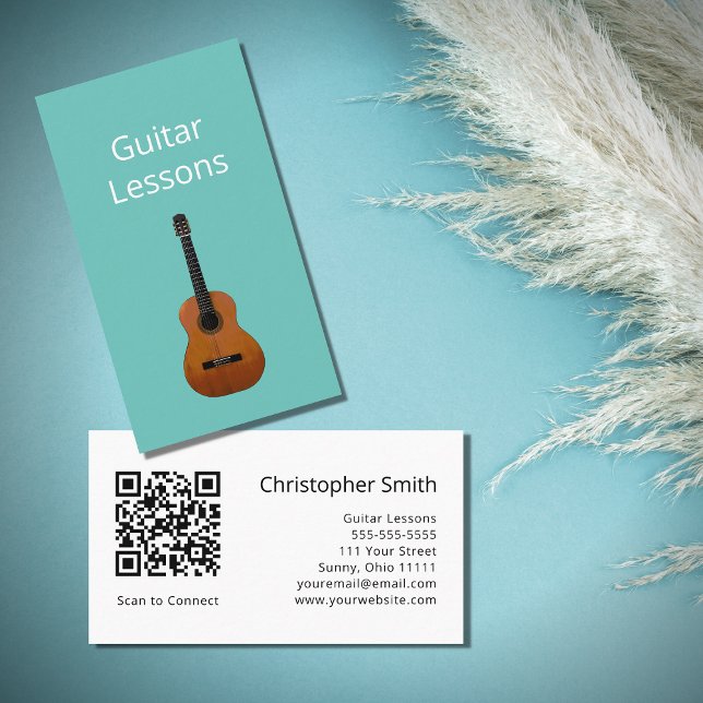 Carte De Visite Leçons de guitare tendance QR code Musique Enseign (Créateur téléchargé)