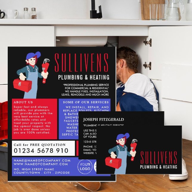 Carte De Visite Lecteur de dessin, plombier, plomberie (Créateur téléchargé)