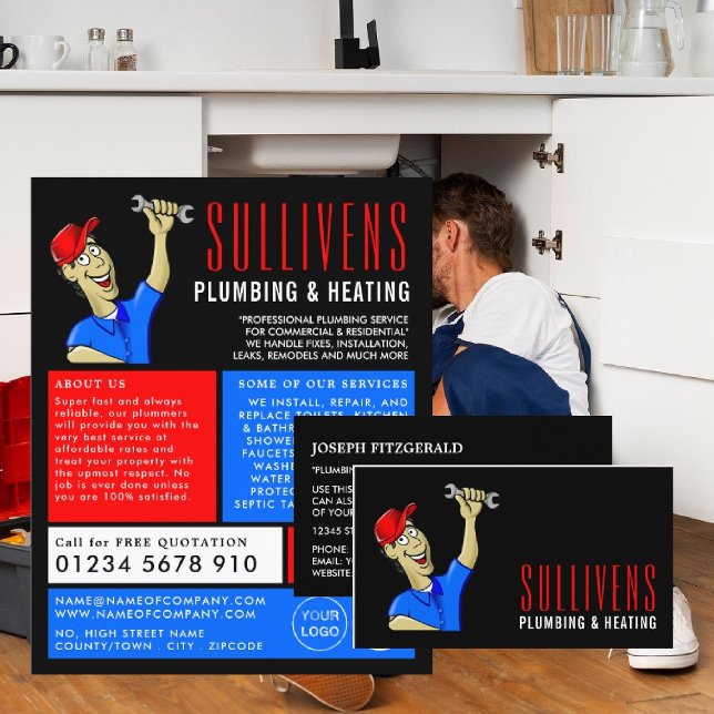 Carte De Visite Lecteur de dessin, plombier, plomberie (Créateur téléchargé)