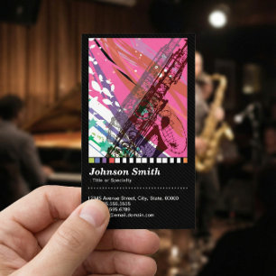 Carte De Visite Lecteur saxophone - Dessin Abstrait Cool - Code QR