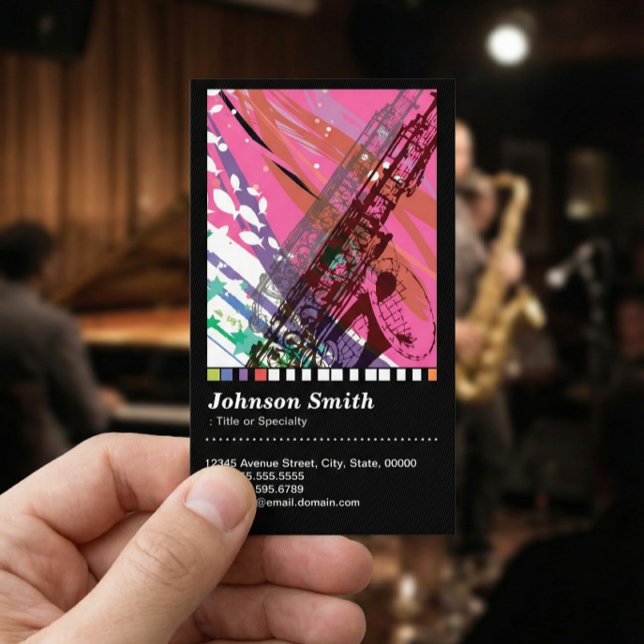 Carte De Visite Lecteur saxophone - Dessin Abstrait Cool - Code QR (Créateur téléchargé)
