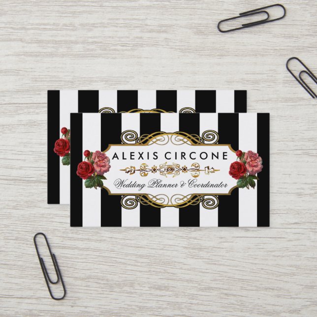 Carte De Visite L'élite élégante barre le wedding planner floral (Devant/Arrière en situation)
