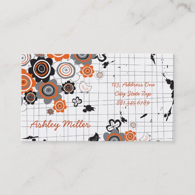 Carte De Visite L'encre grunge de poussins de fleurs d'orange (Devant)