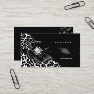 Carte De Visite Léopard Élégant Noir Argent Diamant