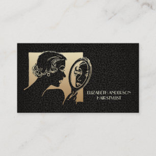 Carte De Visite Léopard glamour Beauticien noir et or