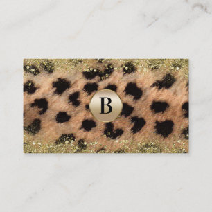 Carte De Visite Léopard Guépard Paillettes Or Monogramme Personnal