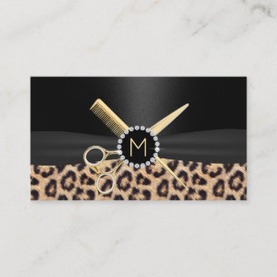 Carte De Visite Léopard Hair Stylist Gold Scissor & Comb Luxe