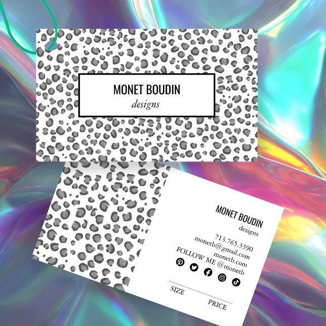 Carte De Visite Leopard Poster de animal moderne médias sociaux HA (Leopard Modern Animal Print Social Media icons Price Size HANG TAG
)