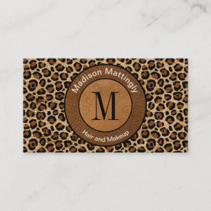 Carte De Visite Leopard Vintage Boho Chic Monogramme en cuir