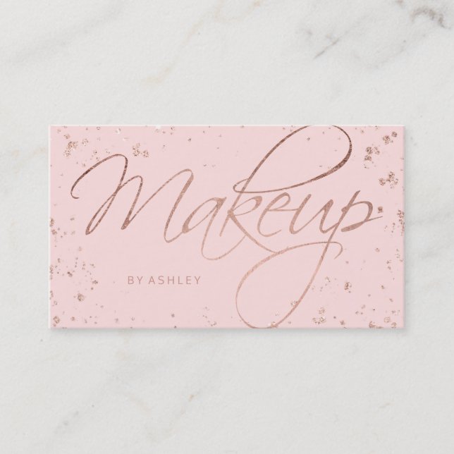 Carte De Visite Les confettis roses d'or de faux de maquillage (Devant)