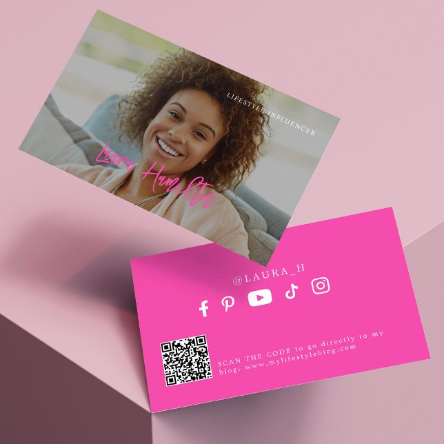 Carte De Visite Les médias sociaux influencent photo qr code rose (Créateur téléchargé)
