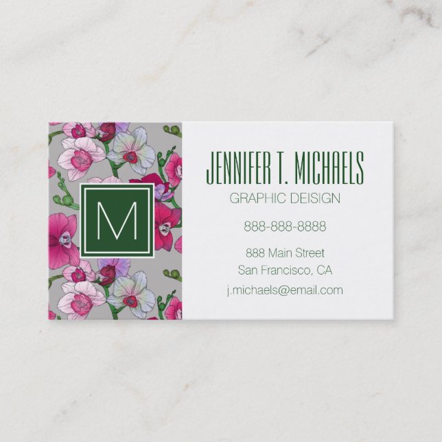Carte De Visite Les orchidées roses en fleur | ajoutent votre nom (Devant)